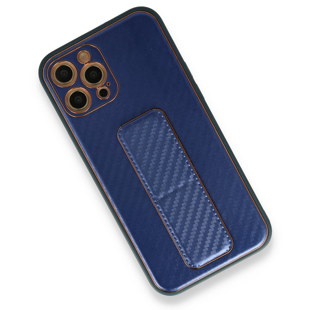  iPhone 12 Pro Max Kılıf Coco Karbon Standlı Kapak - Mavi