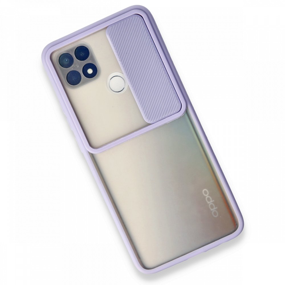 Oppo A15 Kılıf Palm Buzlu Kamera Sürgülü Silikon - Lila Oppo A15 Kılıf Palm Buzlu Kamera Sürgülü Silikon - Lila