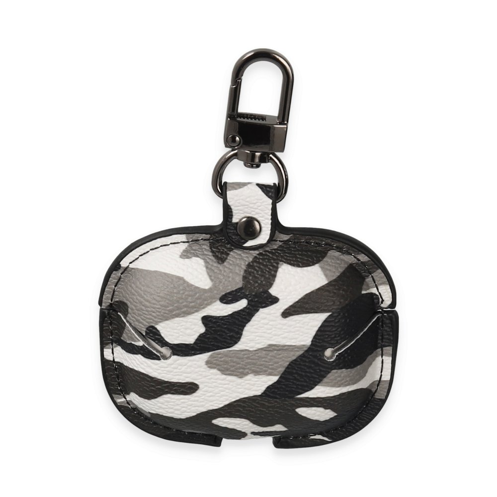  Airpods Pro (1.nesil) Çanta Kamuflaj Deri Kılıf - Gri