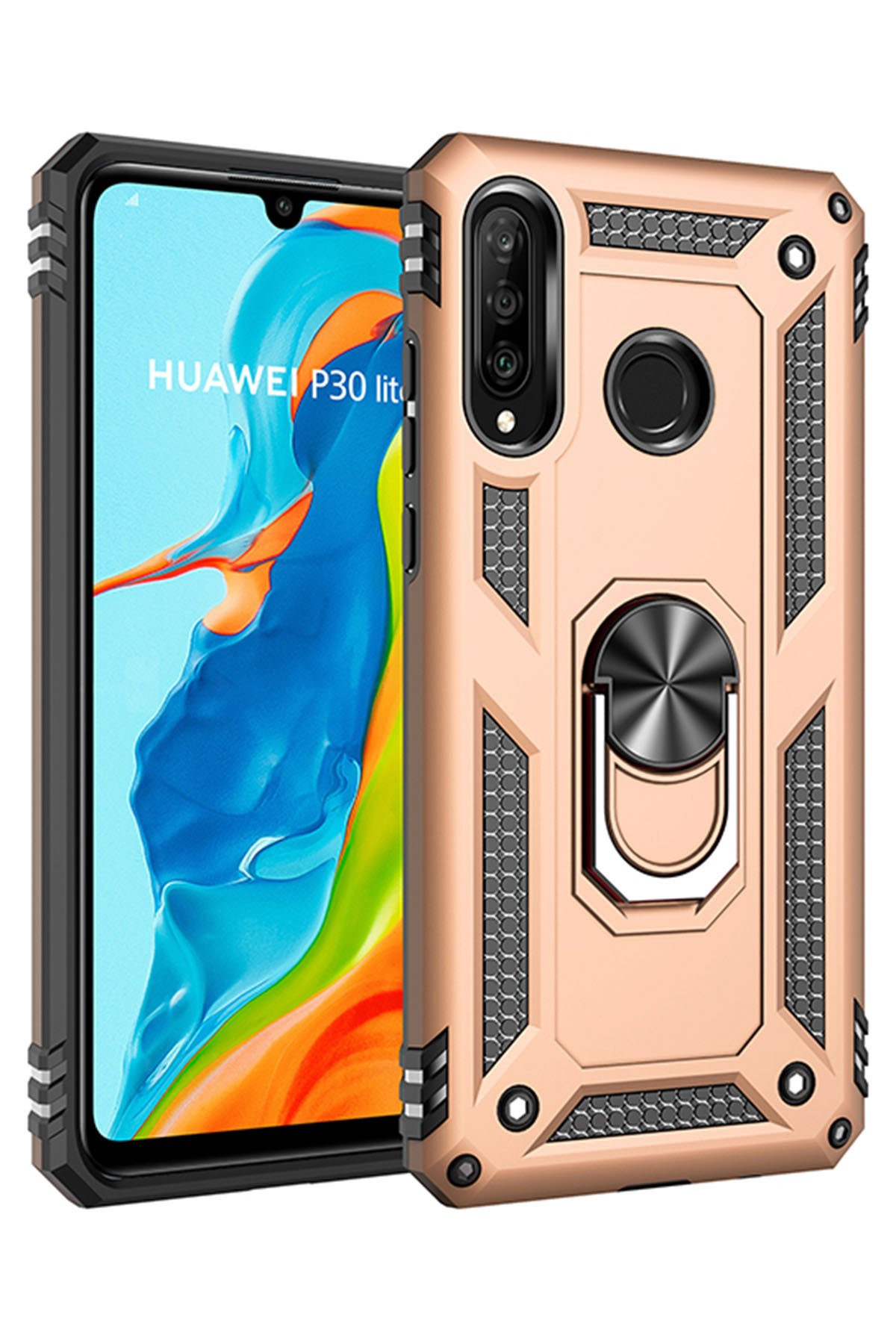 Huawei P30 Lite Kılıf Sofya Yüzüklü Silikon Kapak - Gold Huawei P30 Lite Kılıf Sofya Yüzüklü Silikon Kapak - Gold