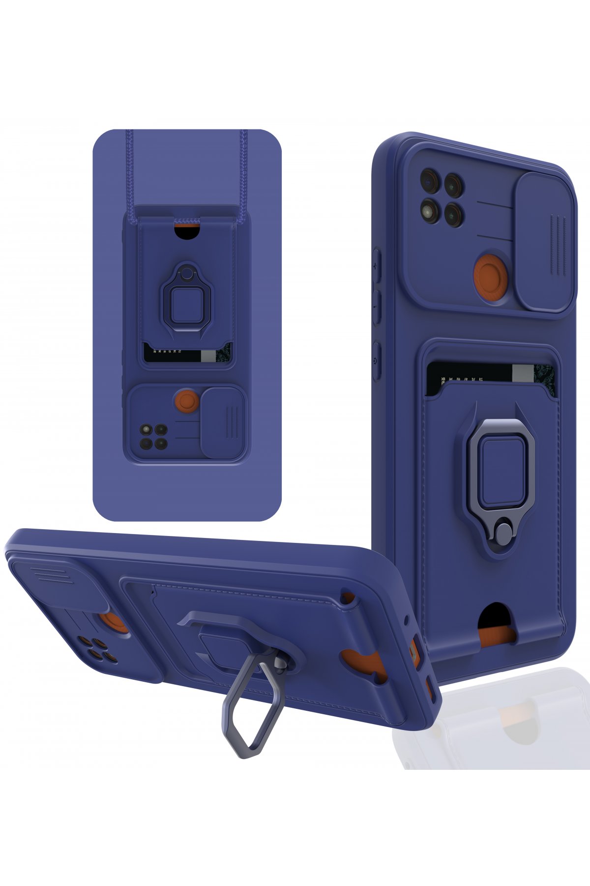 Redmi 9C Kılıf Zuma Kartvizitli Yüzüklü Silikon - Lacivert