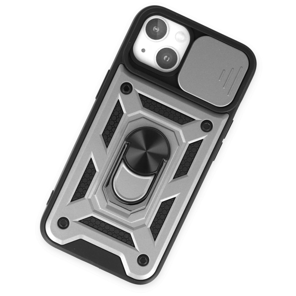  iPhone 14 Kılıf Pars Lens Yüzüklü Silikon - Gümüş