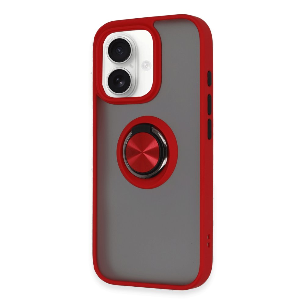 iPhone 16 Kılıf Montreal Yüzüklü Silikon Kapak - Kırmızı  iPhone 16 Kılıf Montreal Yüzüklü Silikon Kapak - Kırmızı