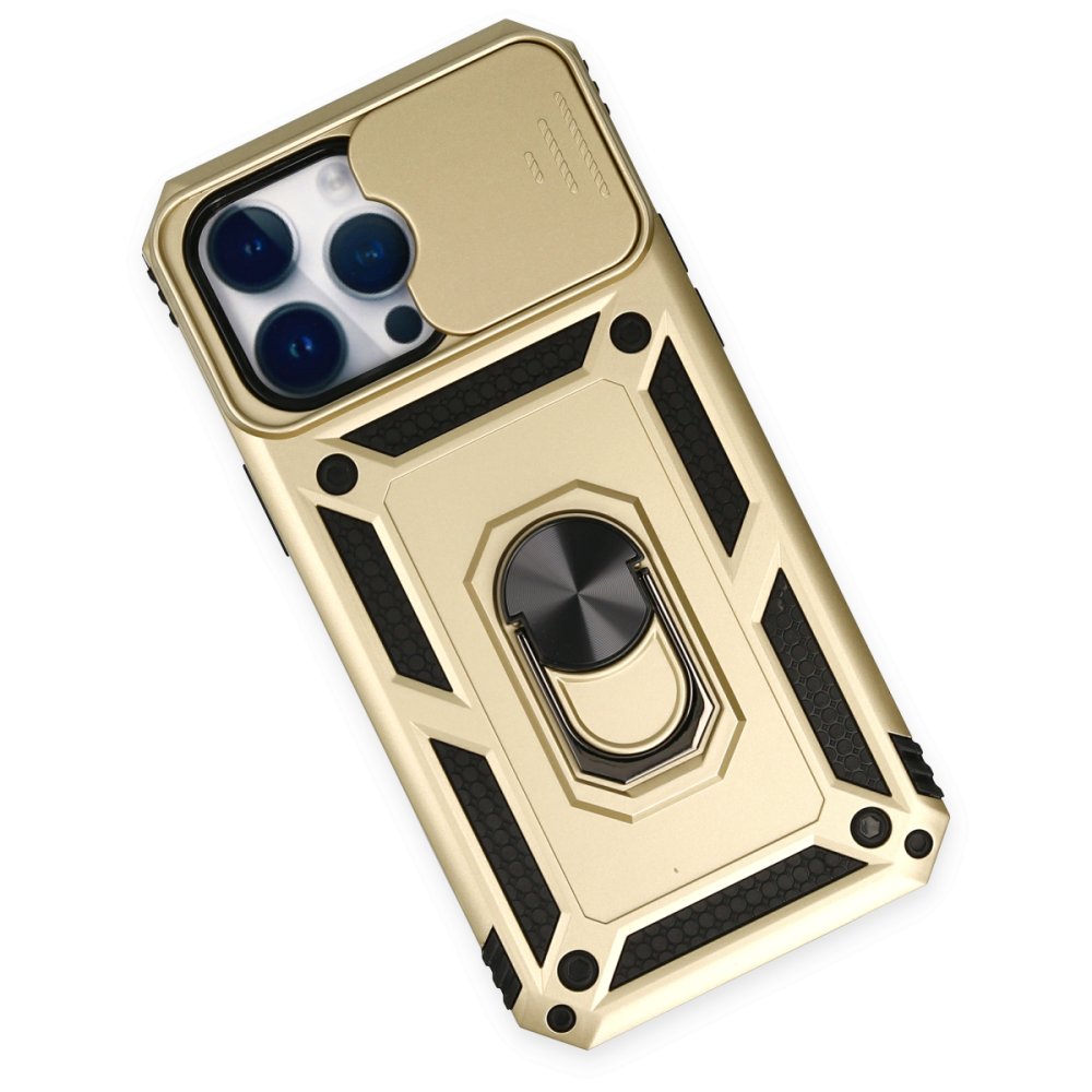  iPhone 14 Pro Max Kılıf Pars Lens Yüzüklü Silikon - Gold