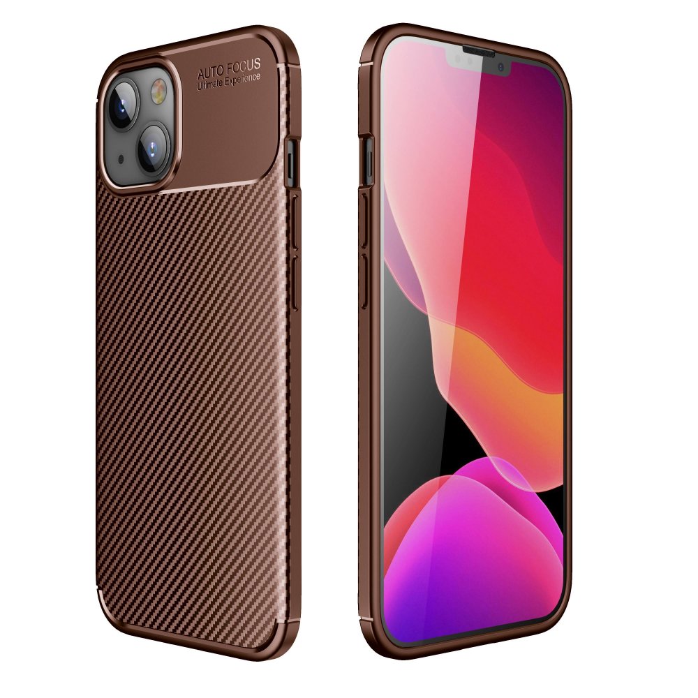 iPhone 13 Kılıf Auto Focus Karbon Kapak - Kahverengi
