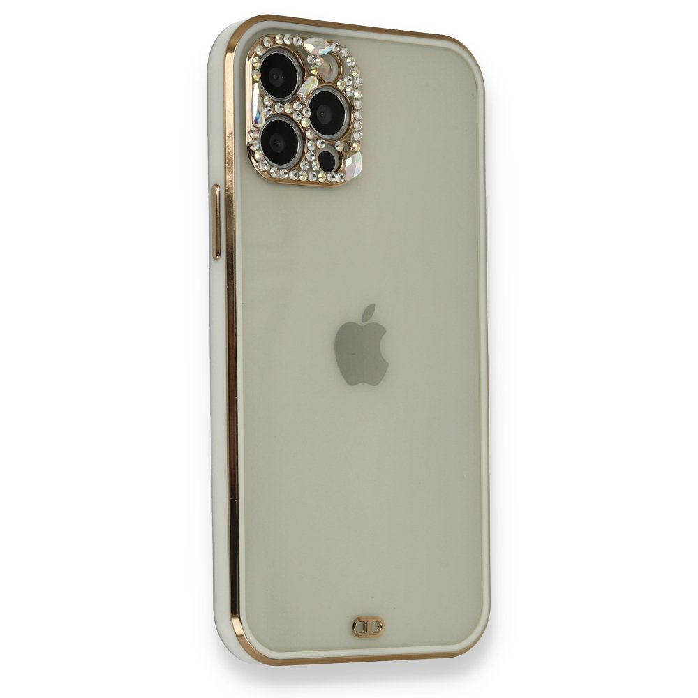 iPhone 12 Pro Max Kılıf Liva Taşlı Silikon - Beyaz iPhone 12 Pro Max Kılıf Liva Taşlı Silikon - Beyaz