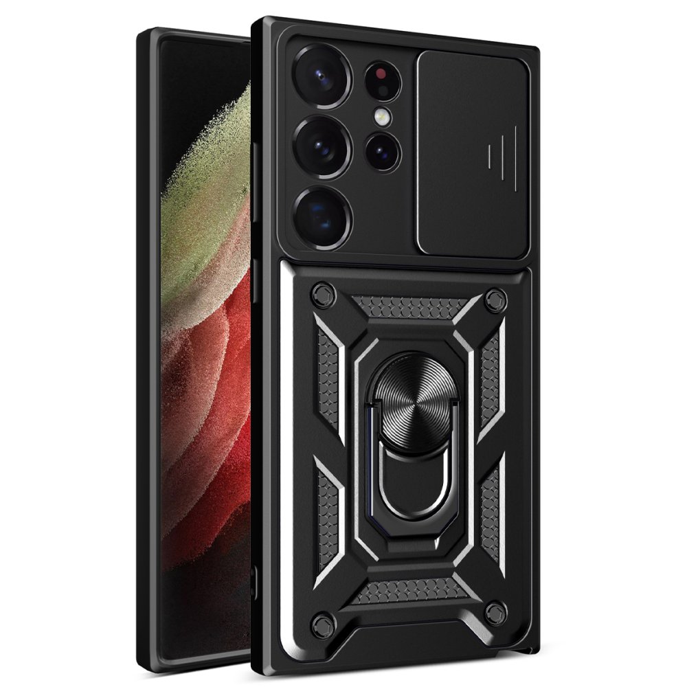  Samsung Galaxy S23 Ultra Kılıf Pars Lens Yüzüklü Silikon - Siyah