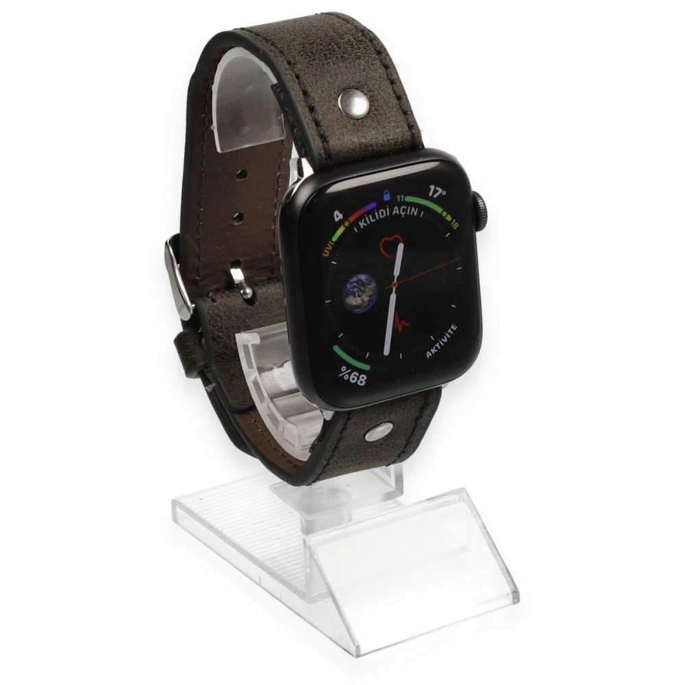 Apple Watch 44mm NL18 Deri Kordon - Kahverengi Apple Watch 44mm NL18 Deri Kordon - Kahverengi