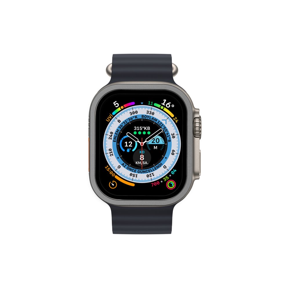  Apple Watch Ultra 49mm Alüminyum Kasa Cam Ekran Koruyucu - Gri