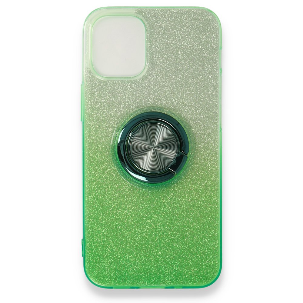  iPhone 12 Mini Kılıf Simli Yüzüklü Silikon - Yeşil