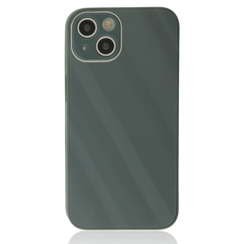  iPhone 14 Kılıf Glass Kapak - Koyu Yeşil