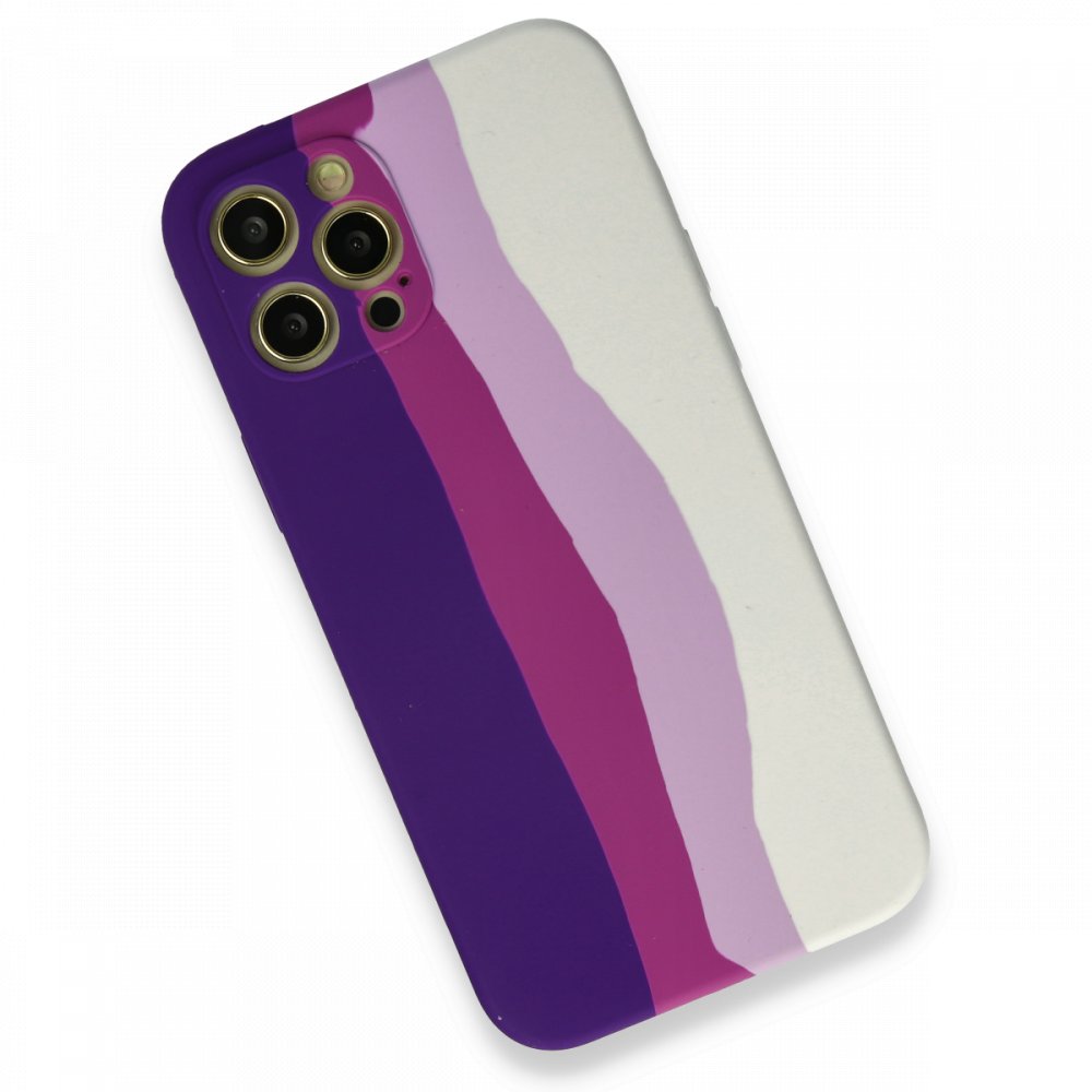  iPhone 12 Pro Max Kılıf Ebruli Lansman Silikon - Mor-Beyaz