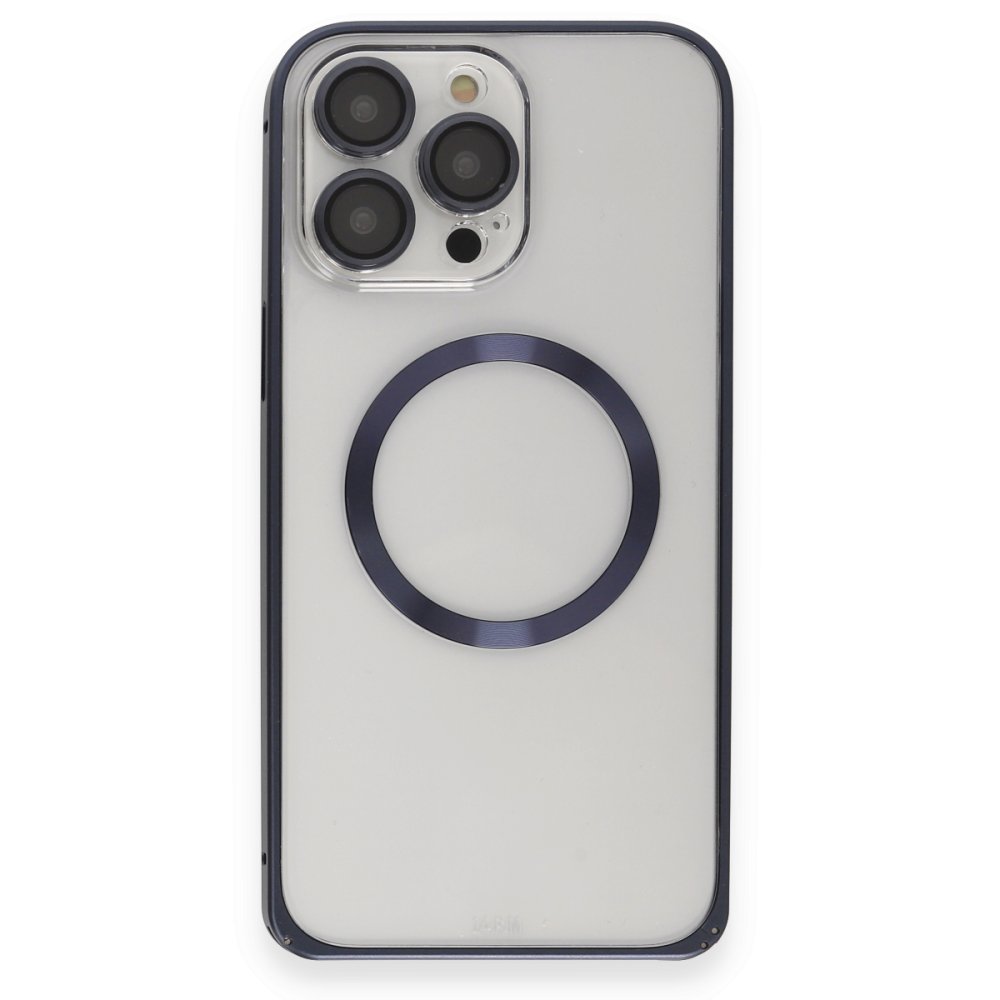 Joko iPhone 15 Pro Max Kılıf Metal Bumper Magneticsafe Kapak - Lacivert
