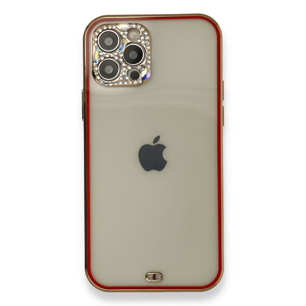  iPhone 12 Pro Kılıf Liva Taşlı Silikon - Kırmızı