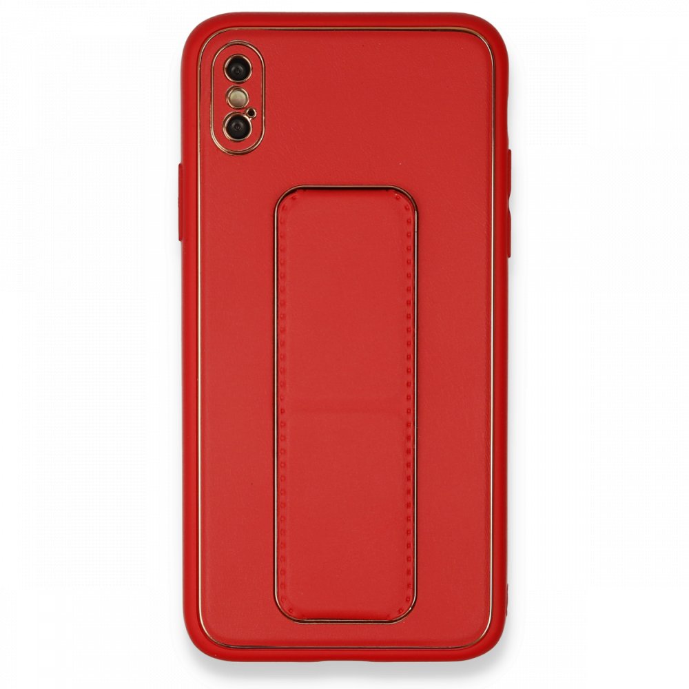 iPhone X Kılıf Coco Deri Standlı Kapak - Kırmızı iPhone X Kılıf Coco Deri Standlı Kapak - Kırmızı