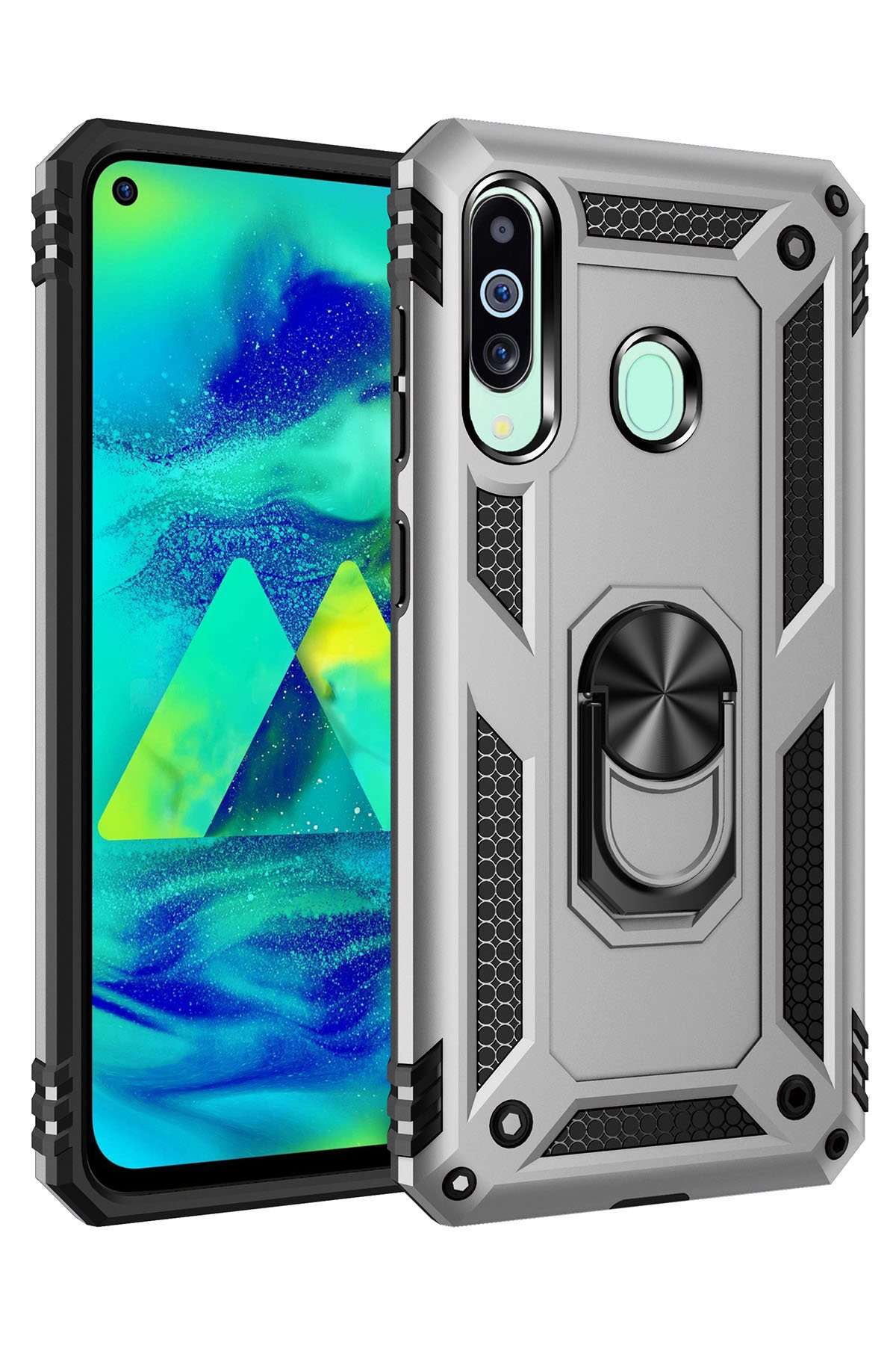  Samsung Galaxy A60 Kılıf Sofya Yüzüklü Silikon Kapak - Gümüş