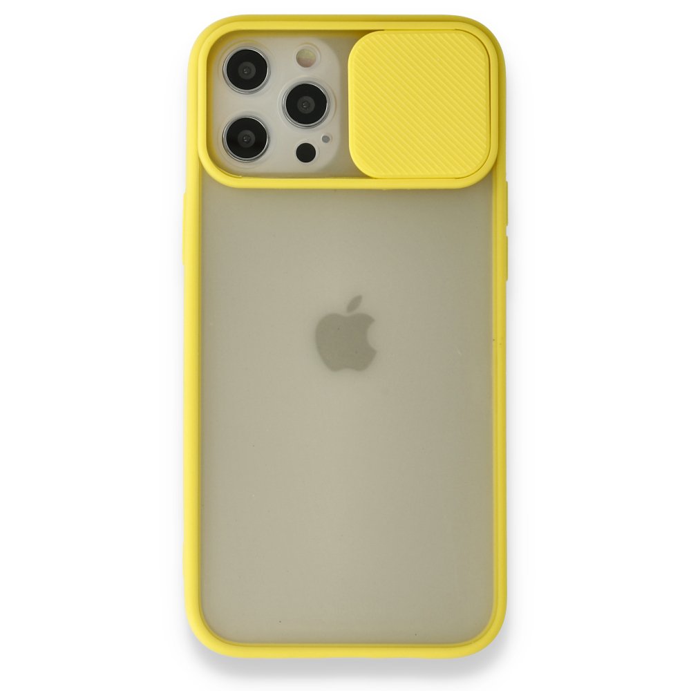  iPhone 12 Pro Max Kılıf Palm Buzlu Kamera Sürgülü Silikon - Sarı