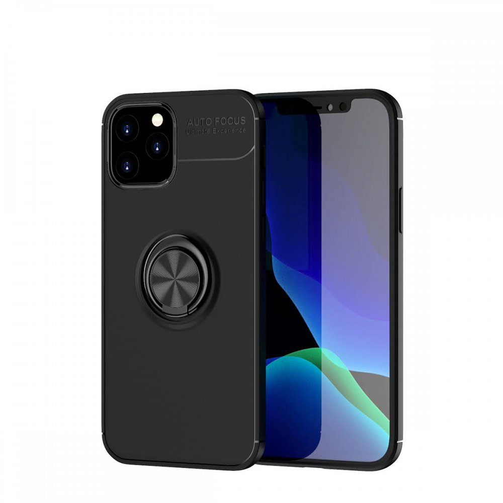  iPhone 12 Kılıf Range Yüzüklü Silikon - Siyah