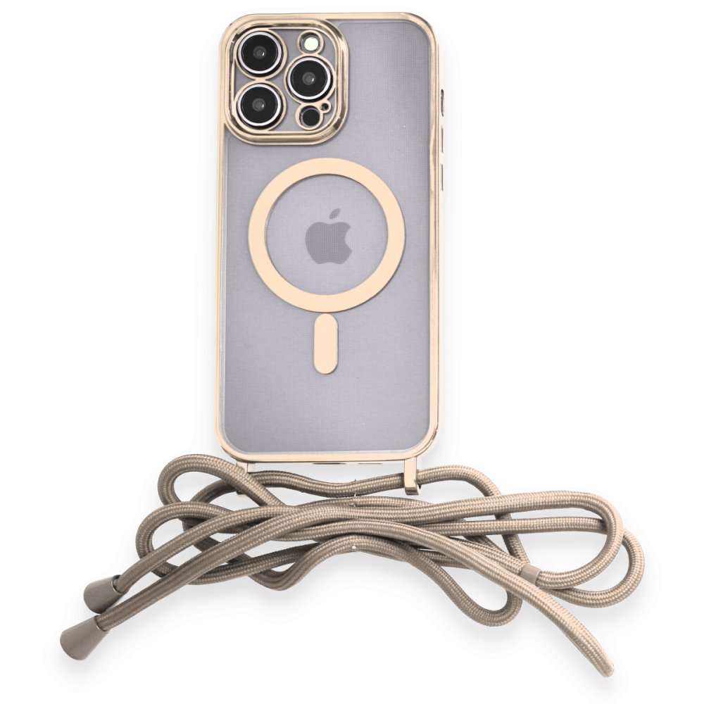  iPhone 13 Pro Max Kılıf Divo Lazer Askılı Magsafe Kapak - Gold
