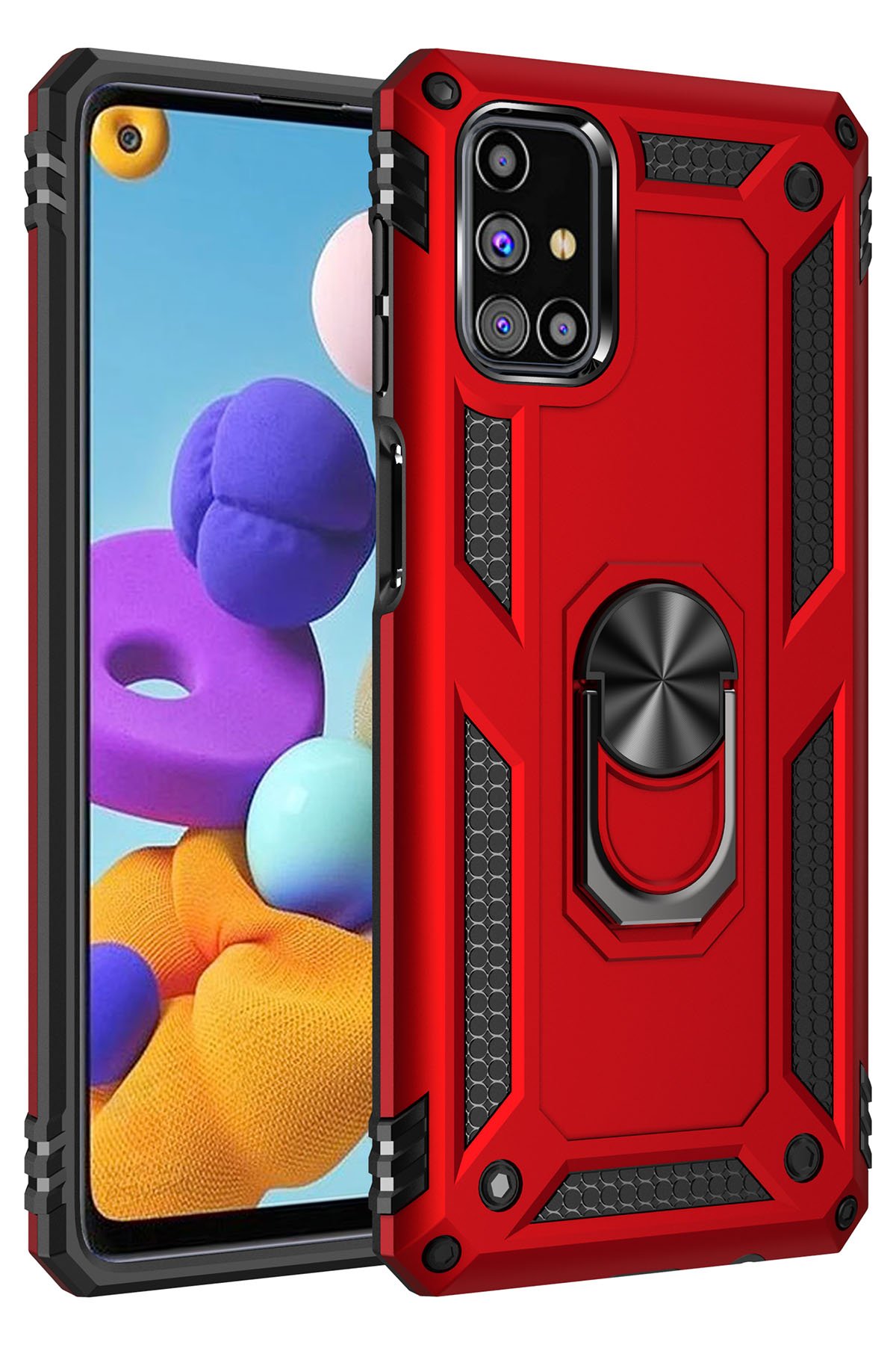  Samsung Galaxy M51 Kılıf Sofya Yüzüklü Silikon Kapak - Kırmızı