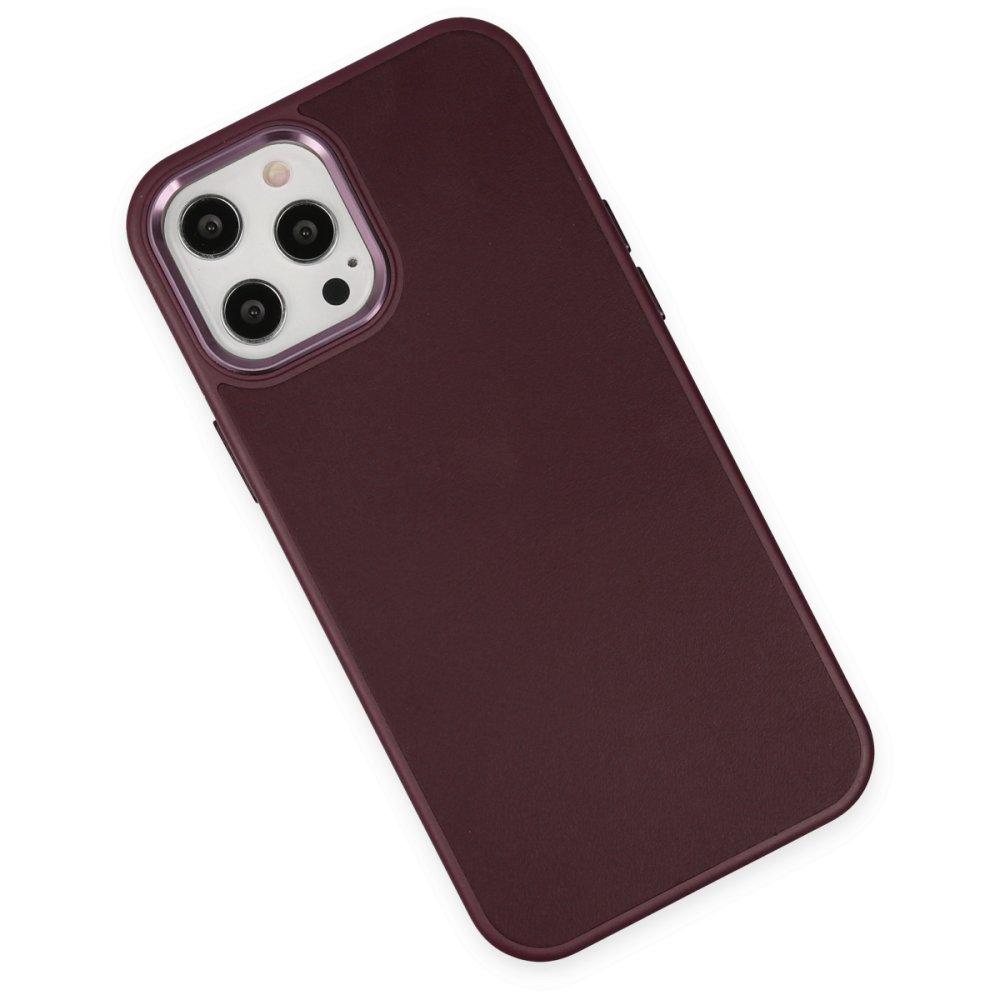  iPhone 12 Pro Max Kılıf Asya Deri Silikon - Mürdüm