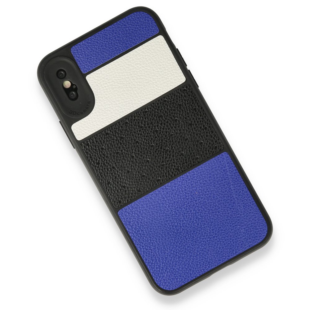 iPhone XS Kılıf Sky Deri Silikon - Mavi iPhone XS Kılıf Sky Deri Silikon - Mavi