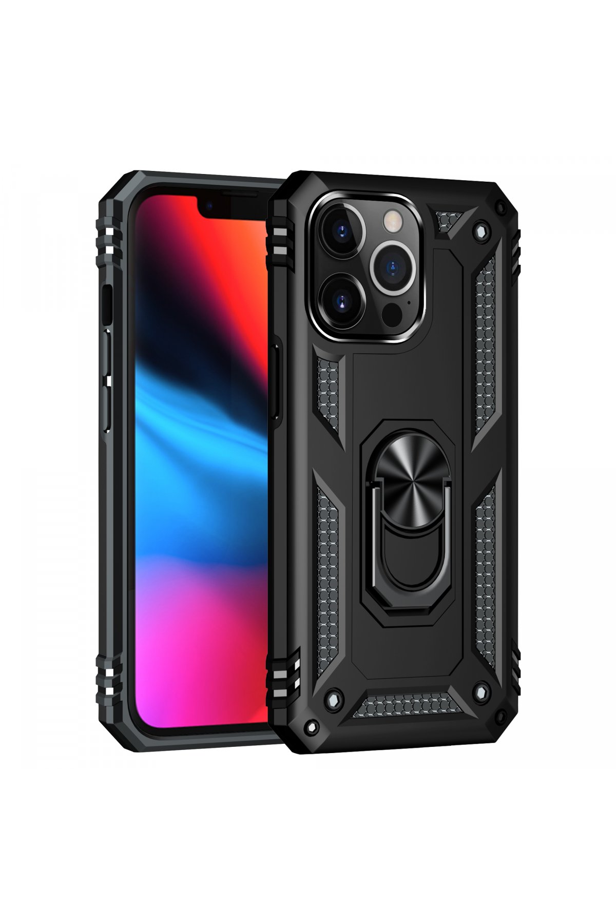  iPhone 14 Pro Max Kılıf Sofya Yüzüklü Silikon Kapak - Siyah