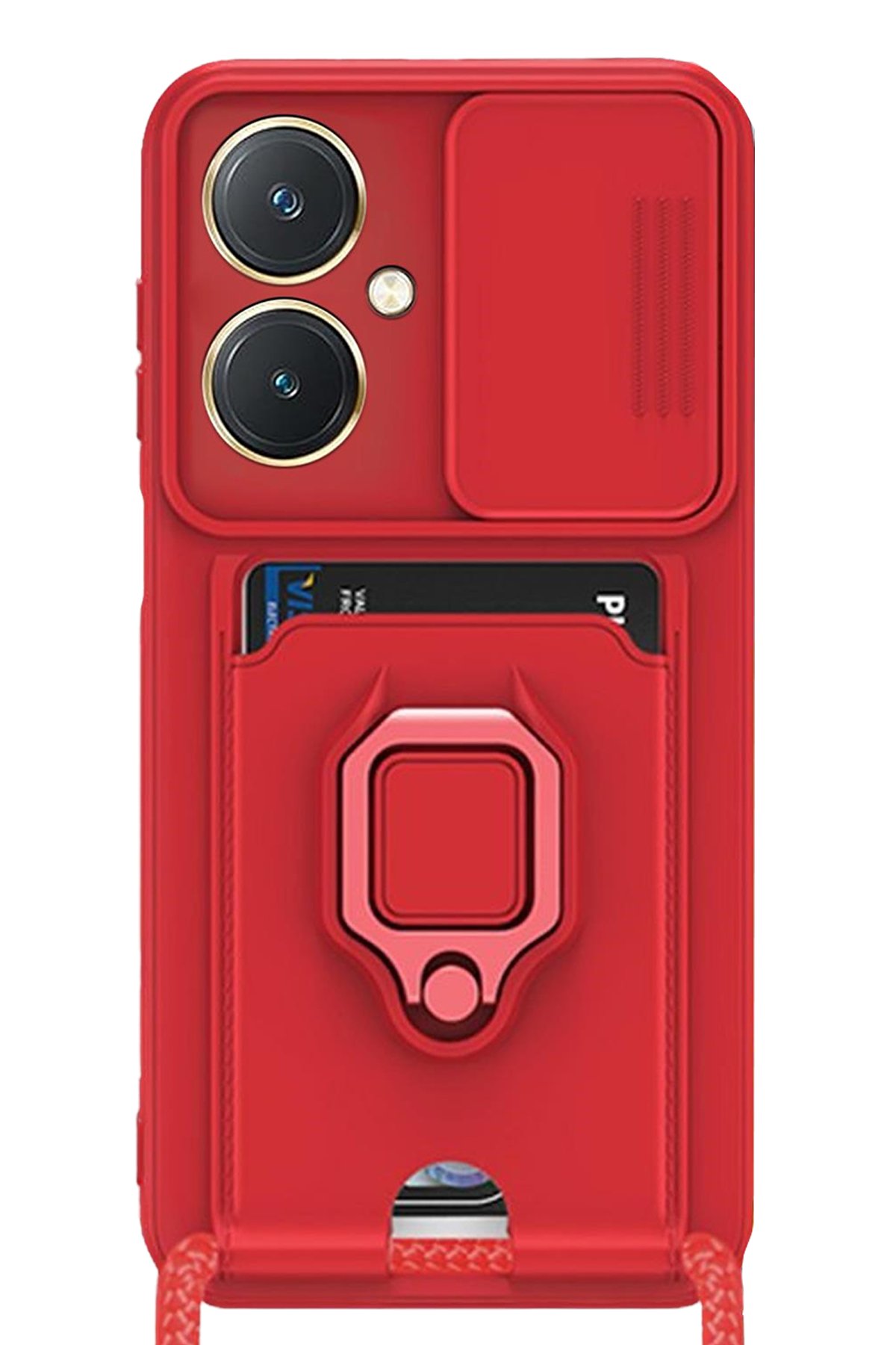  Vivo Y27 Kılıf Zuma Kartvizitli Yüzüklü Silikon - Kırmızı