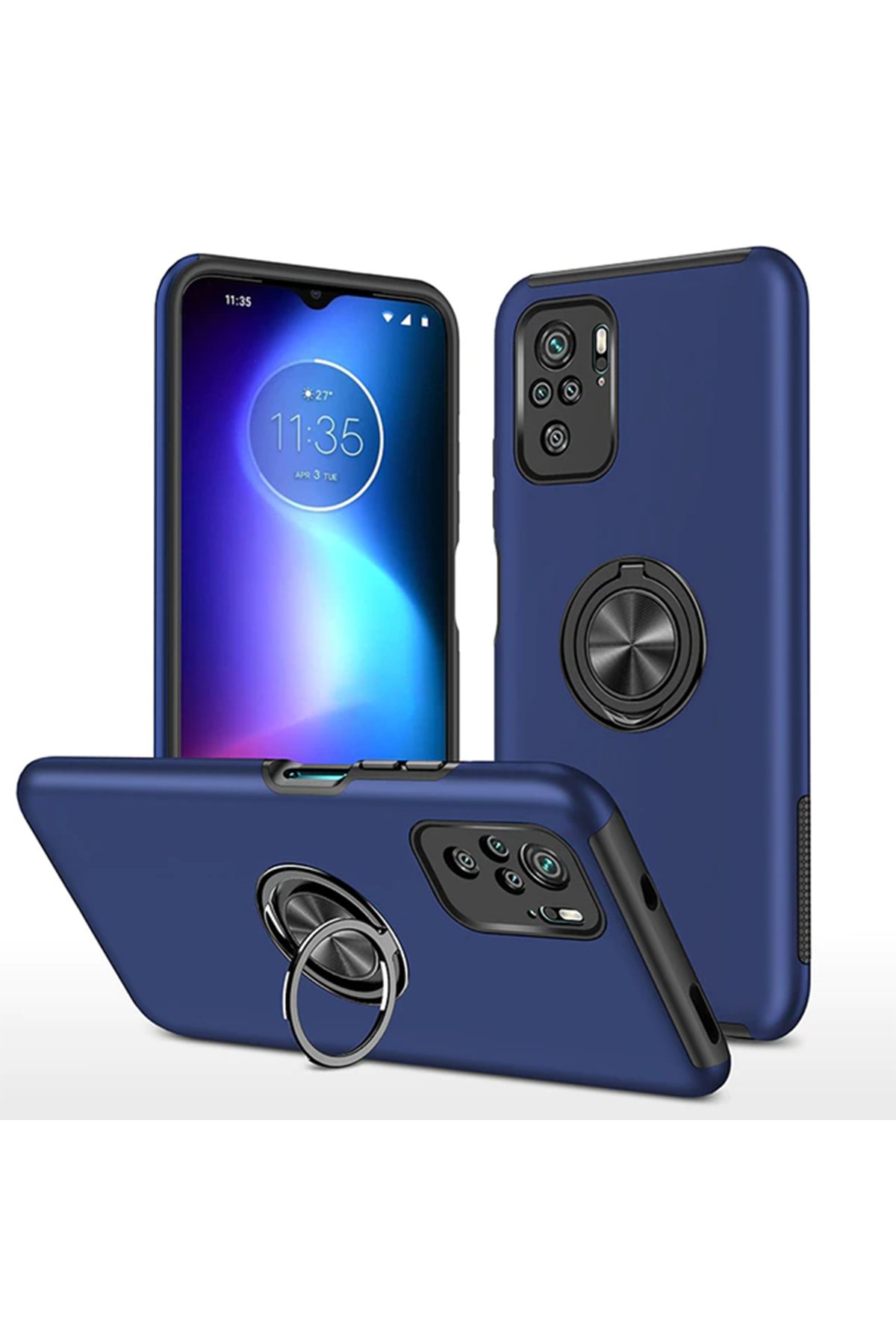  Xiaomi Poco F3 Kılıf Elit Yüzüklü Kapak - Lacivert
