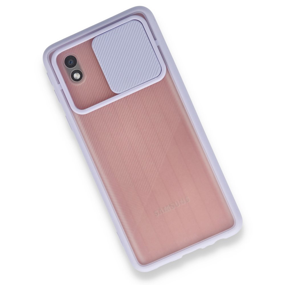  Samsung Galaxy A01 Core Kılıf Palm Buzlu Kamera Sürgülü Silikon - Lila