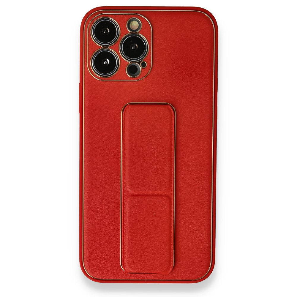 iPhone 13 Pro Kılıf Coco Deri Standlı Kapak - Kırmızı  iPhone 13 Pro Kılıf Coco Deri Standlı Kapak - Kırmızı