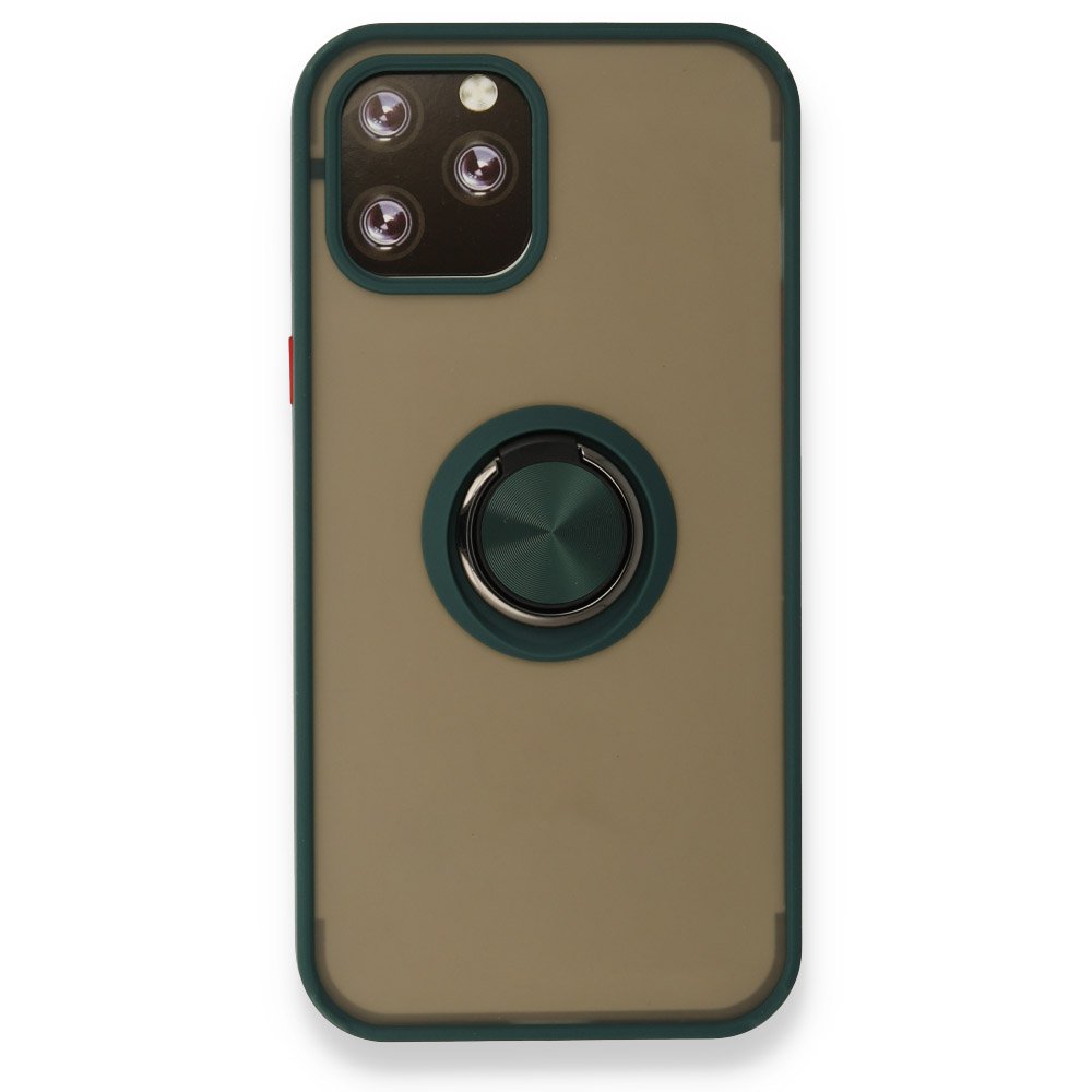  iPhone 12 Pro Kılıf Montreal Yüzüklü Silikon Kapak - Yeşil