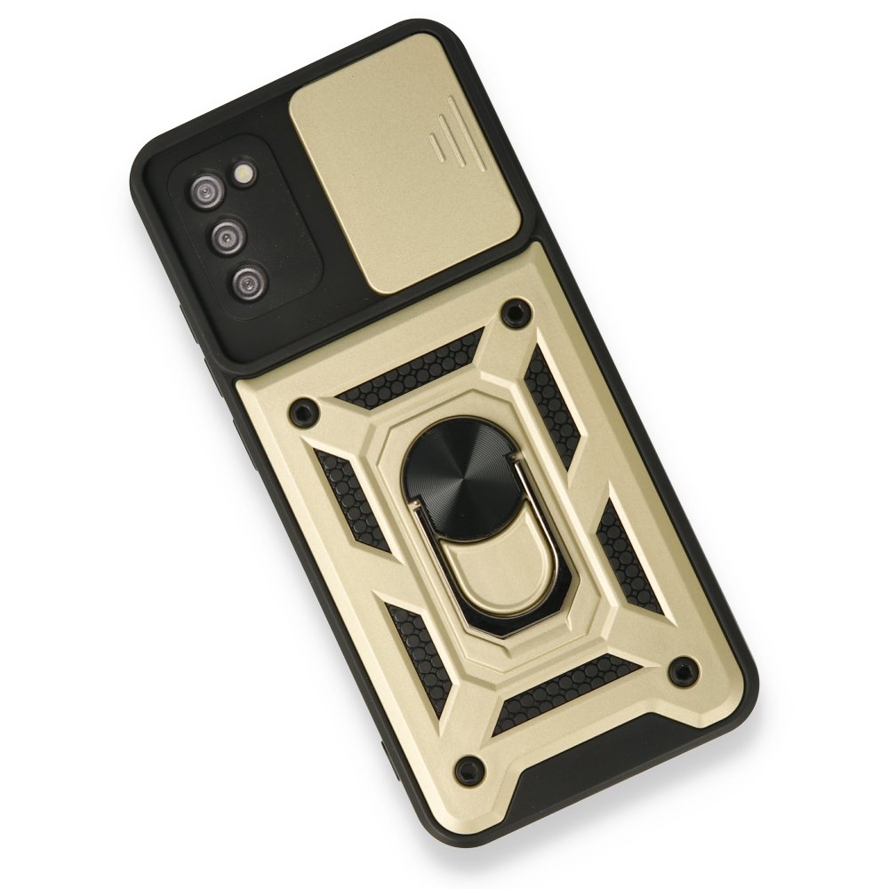  Samsung Galaxy A03S Kılıf Pars Lens Yüzüklü Silikon - Gold
