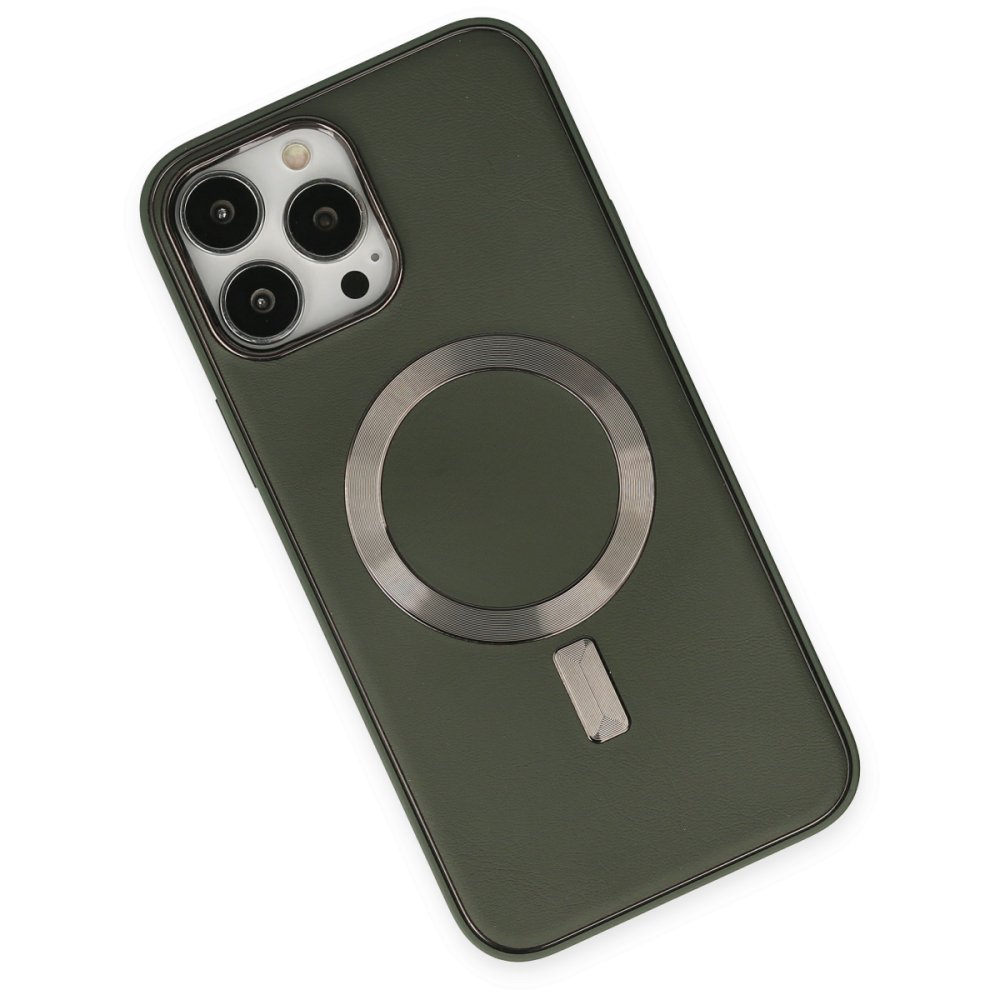 iPhone 13 Pro Max Kılıf Coco Deri Magneticsafe Silikon - Haki Yeşil iPhone 13 Pro Max Kılıf Coco Deri Magneticsafe Silikon - Haki Yeşil