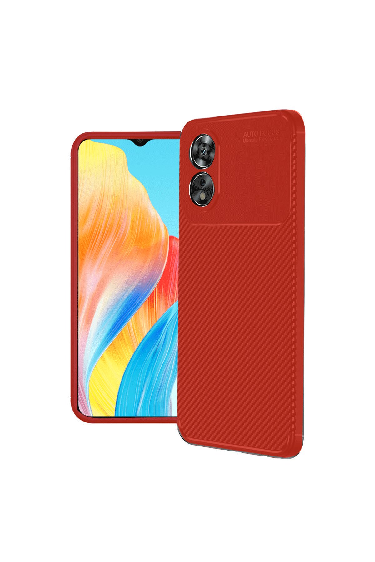 Oppo A38 Kılıf Auto Focus Karbon Kapak - Kırmızı Oppo A38 Kılıf Auto Focus Karbon Kapak - Kırmızı