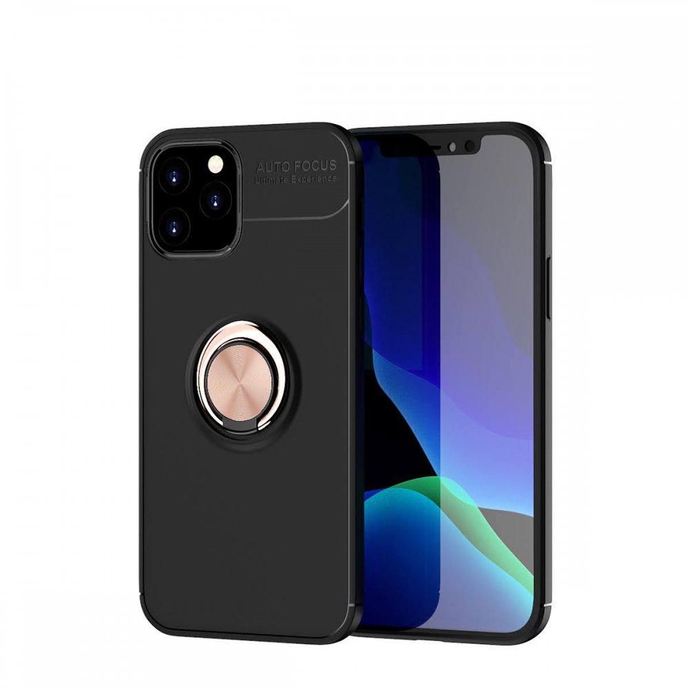  iPhone 12 Pro Kılıf Range Yüzüklü Silikon - Siyah-Gold