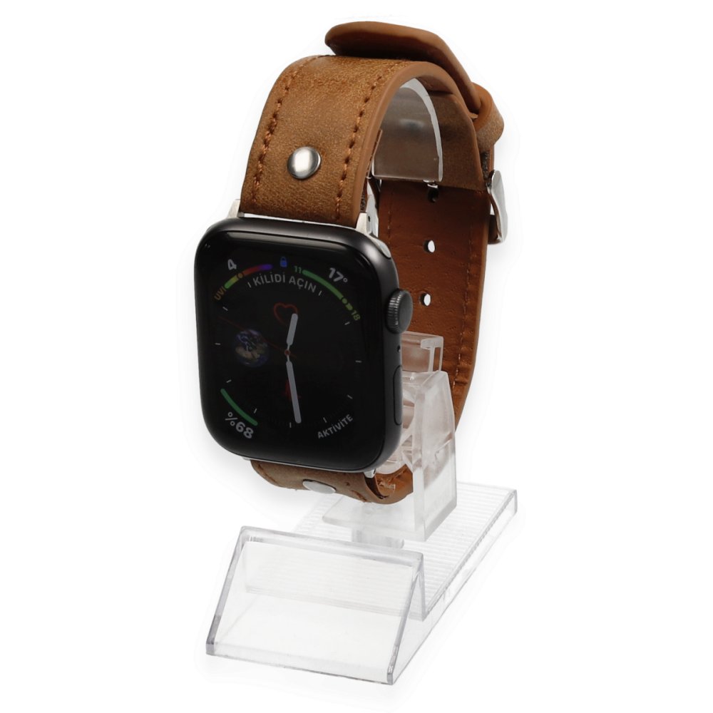 Apple Watch 44mm NL18 Deri Kordon - Taba Apple Watch 44mm NL18 Deri Kordon - Taba