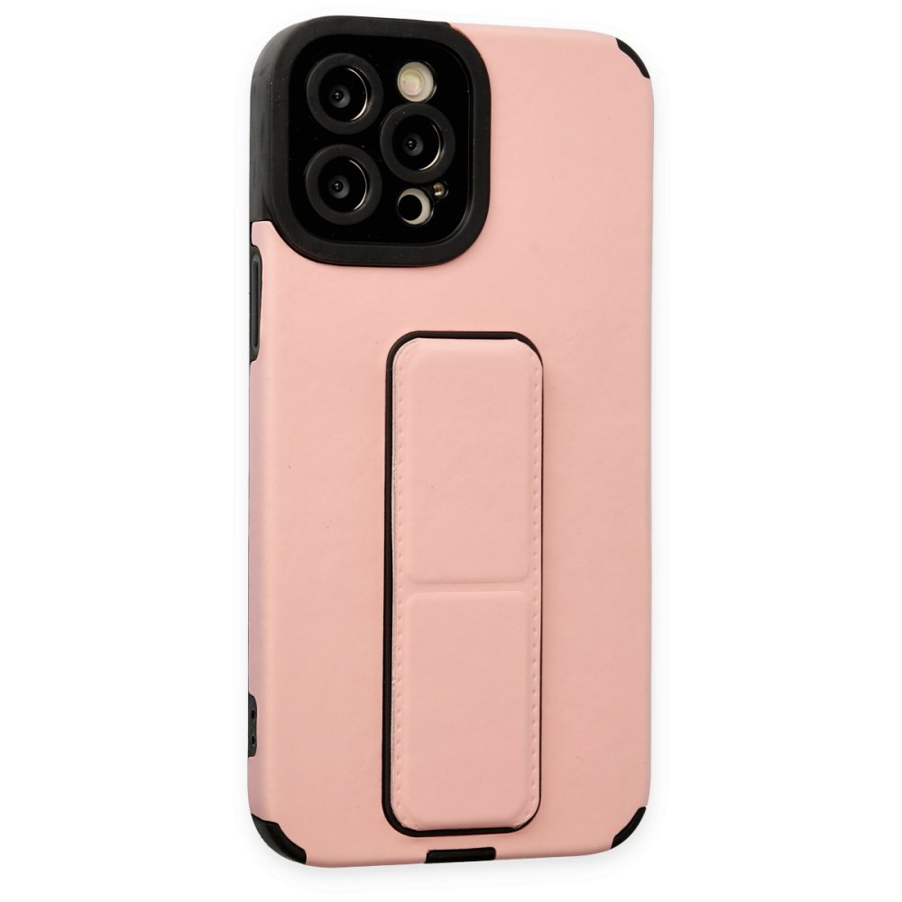  iPhone 12 Pro Max Kılıf Mega Standlı Silikon - Pudra