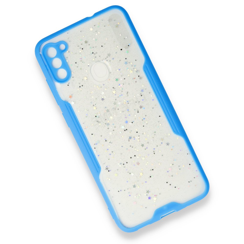  Samsung Galaxy M11 Kılıf Platin Simli Silikon - Mavi