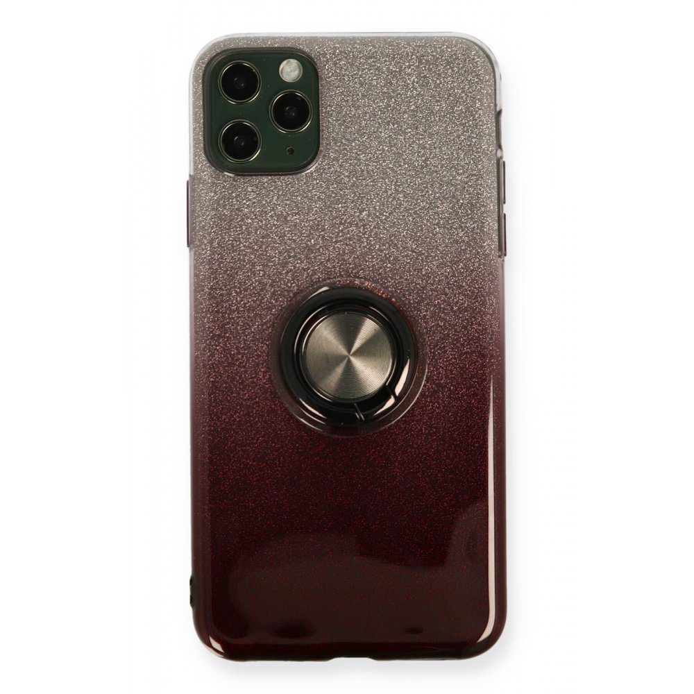  iPhone 11 Pro Max Kılıf Simli Yüzüklü Silikon - Siyah