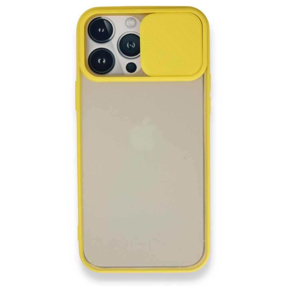  iPhone 13 Pro Max Kılıf Palm Buzlu Kamera Sürgülü Silikon - Sarı
