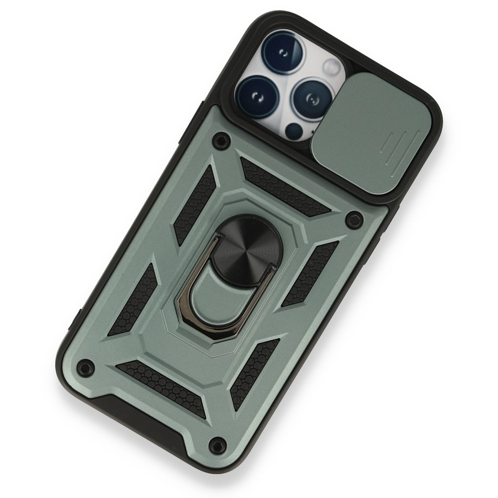  iPhone 13 Pro Kılıf Pars Lens Yüzüklü Silikon - Yeşil