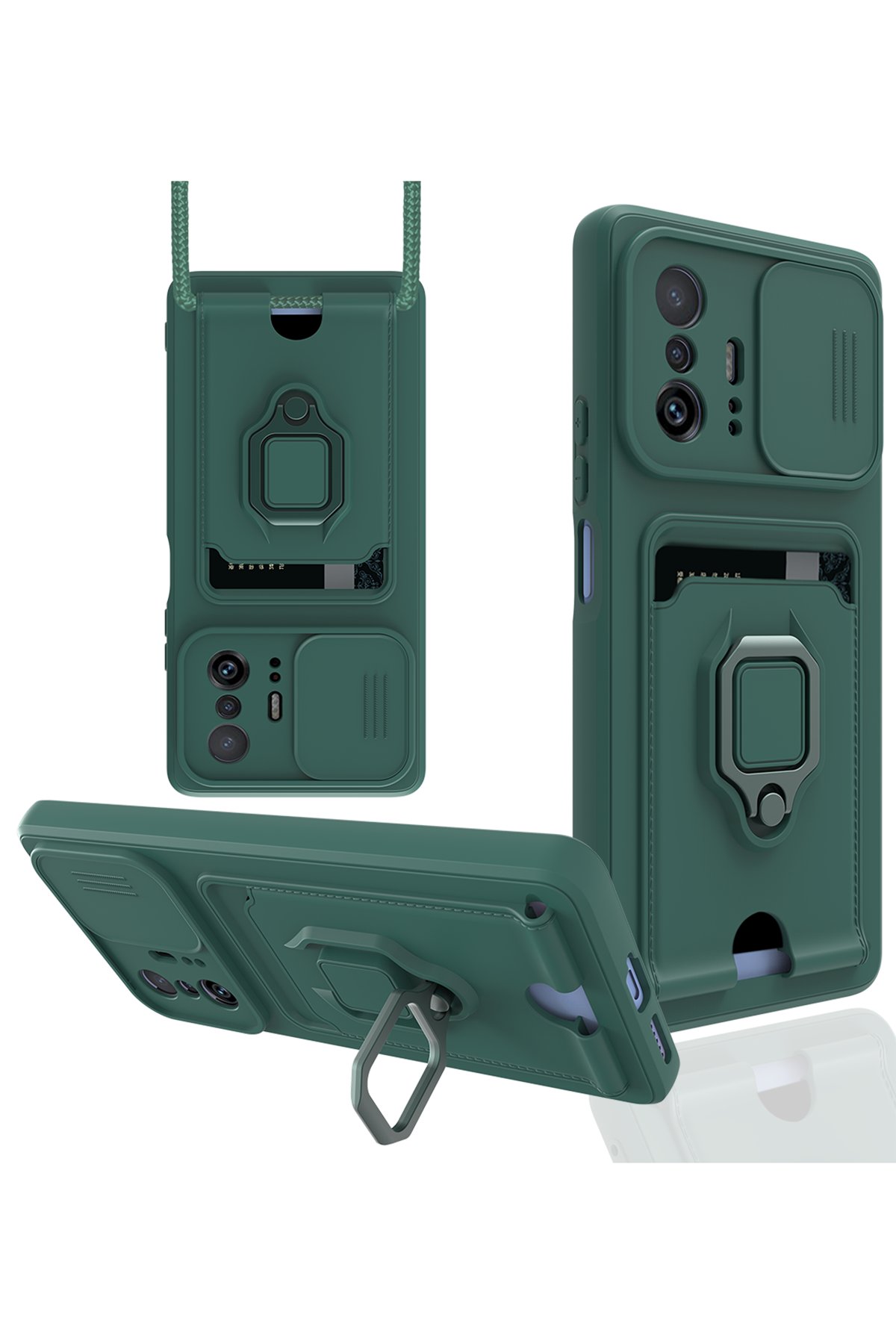  Xiaomi Mi 11T Kılıf Zuma Kartvizitli Yüzüklü Silikon - Yeşil