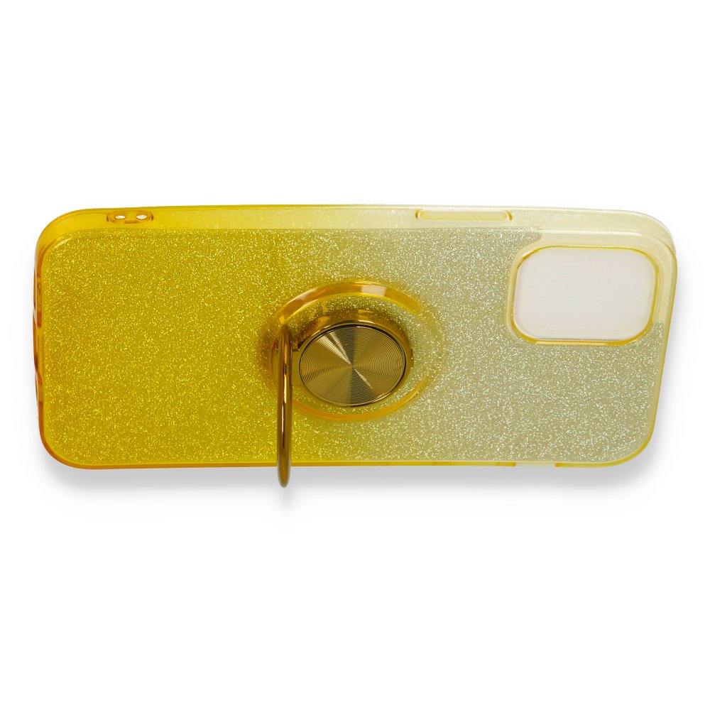 iPhone 12 Mini Kılıf Simli Yüzüklü Silikon - Sarı  iPhone 12 Mini Kılıf Simli Yüzüklü Silikon - Sarı