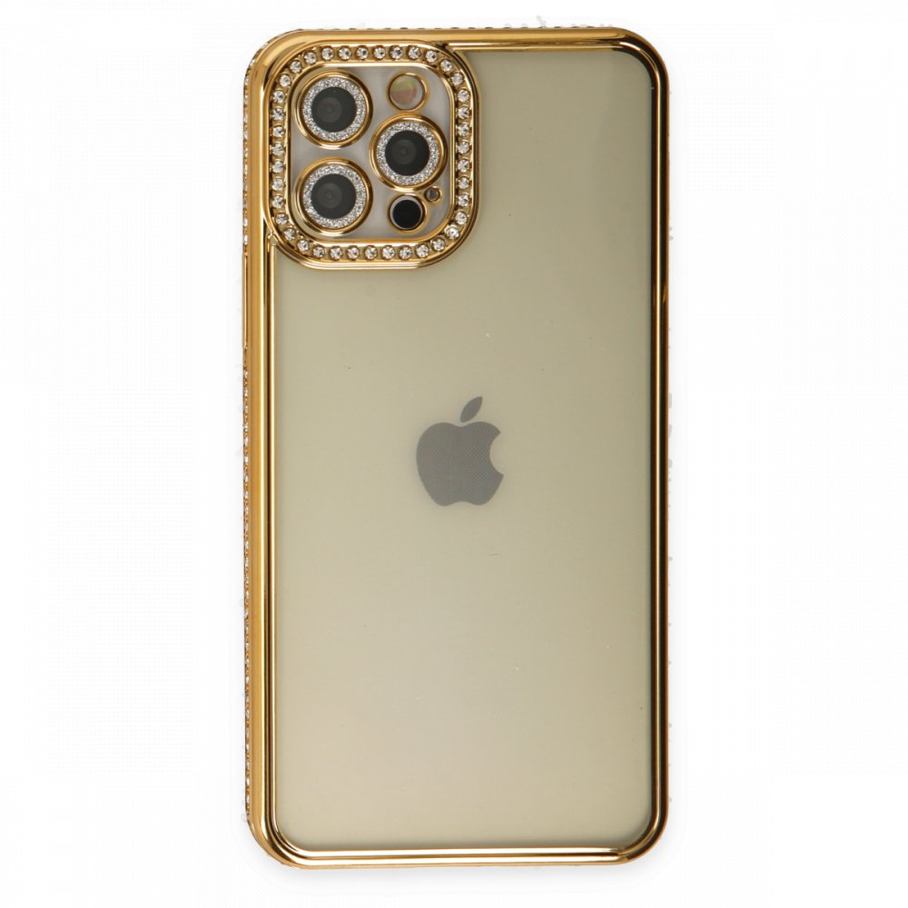 iPhone 12 Pro Kılıf Joke Taşlı Silikon - Gold iPhone 12 Pro Kılıf Joke Taşlı Silikon - Gold