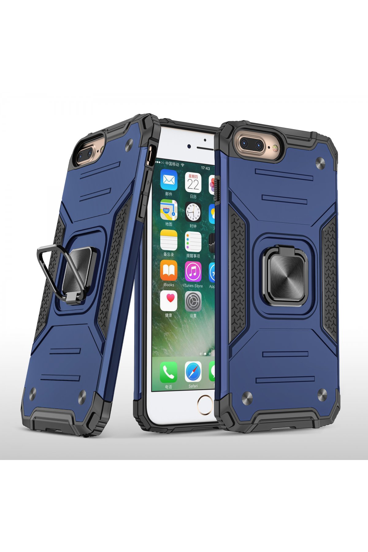 iPhone 8 Plus Kılıf Zegna Yüzüklü Silikon Kapak - Mavi iPhone 8 Plus Kılıf Zegna Yüzüklü Silikon Kapak - Mavi