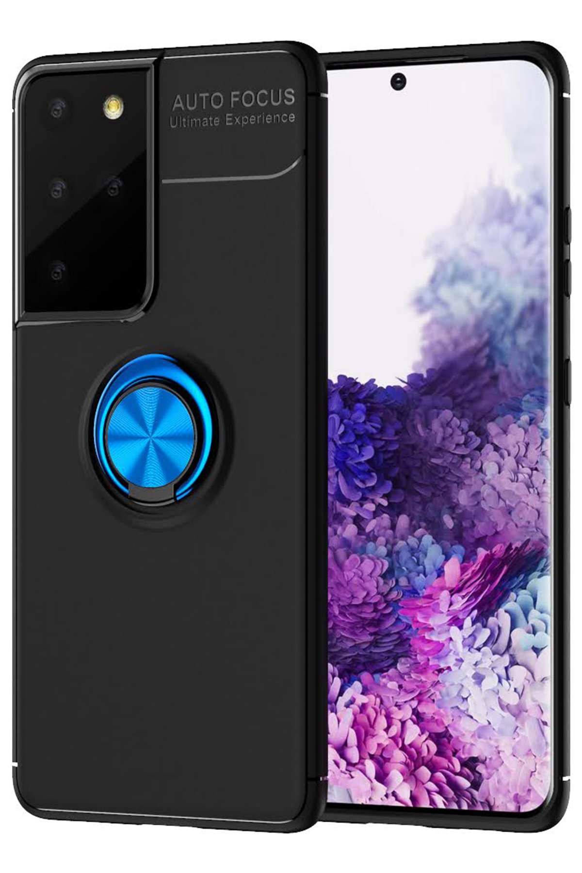  Samsung Galaxy S21 Ultra Kılıf Range Yüzüklü Silikon - Siyah-Mavi