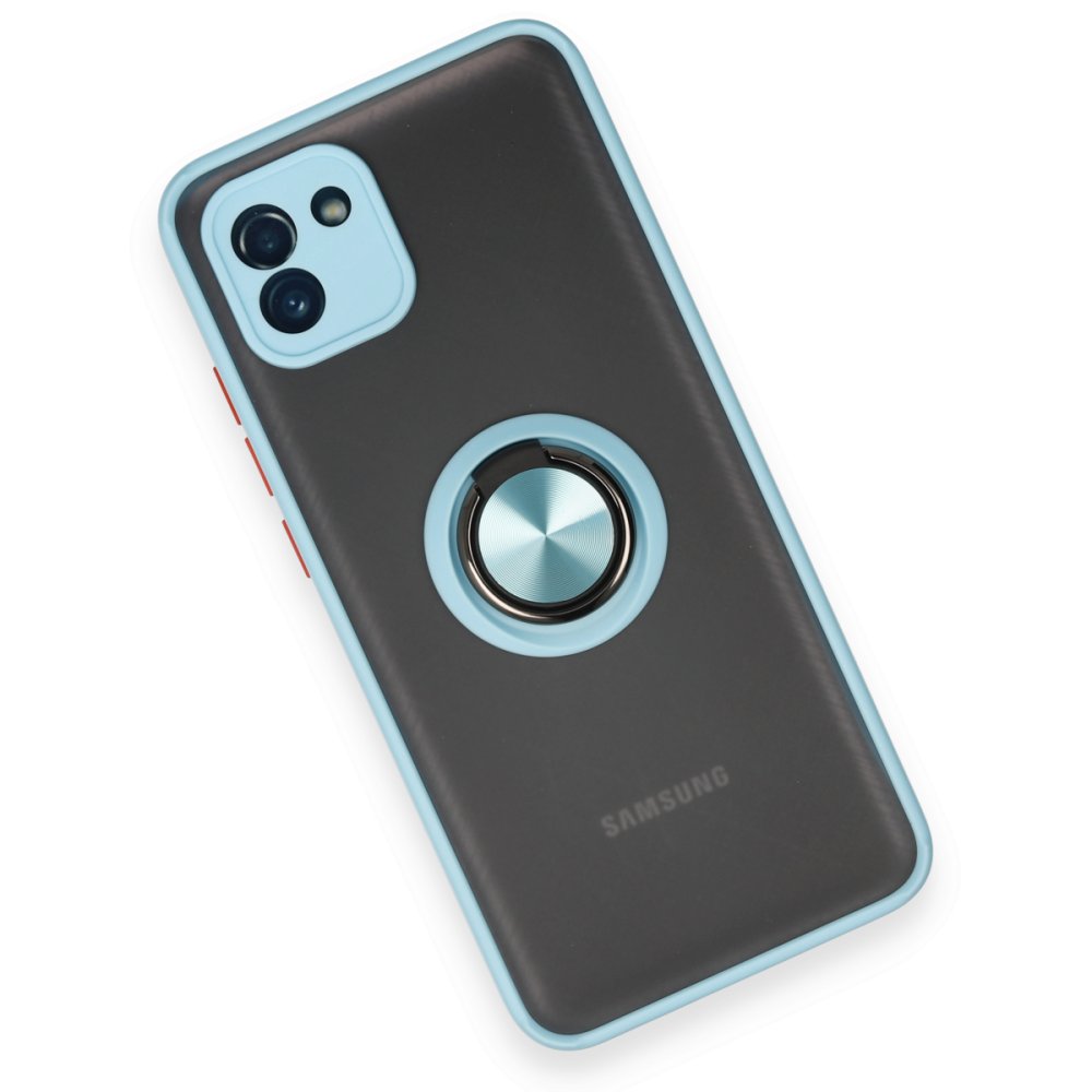  Samsung Galaxy A03 Kılıf Montreal Yüzüklü Silikon Kapak - Buz Mavi