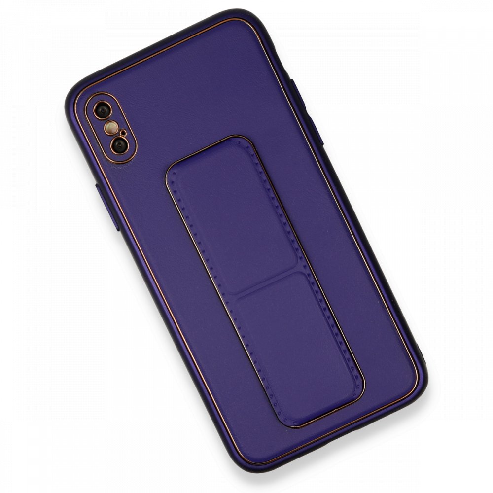 iPhone X Kılıf Coco Deri Standlı Kapak - Mor  iPhone X Kılıf Coco Deri Standlı Kapak - Mor