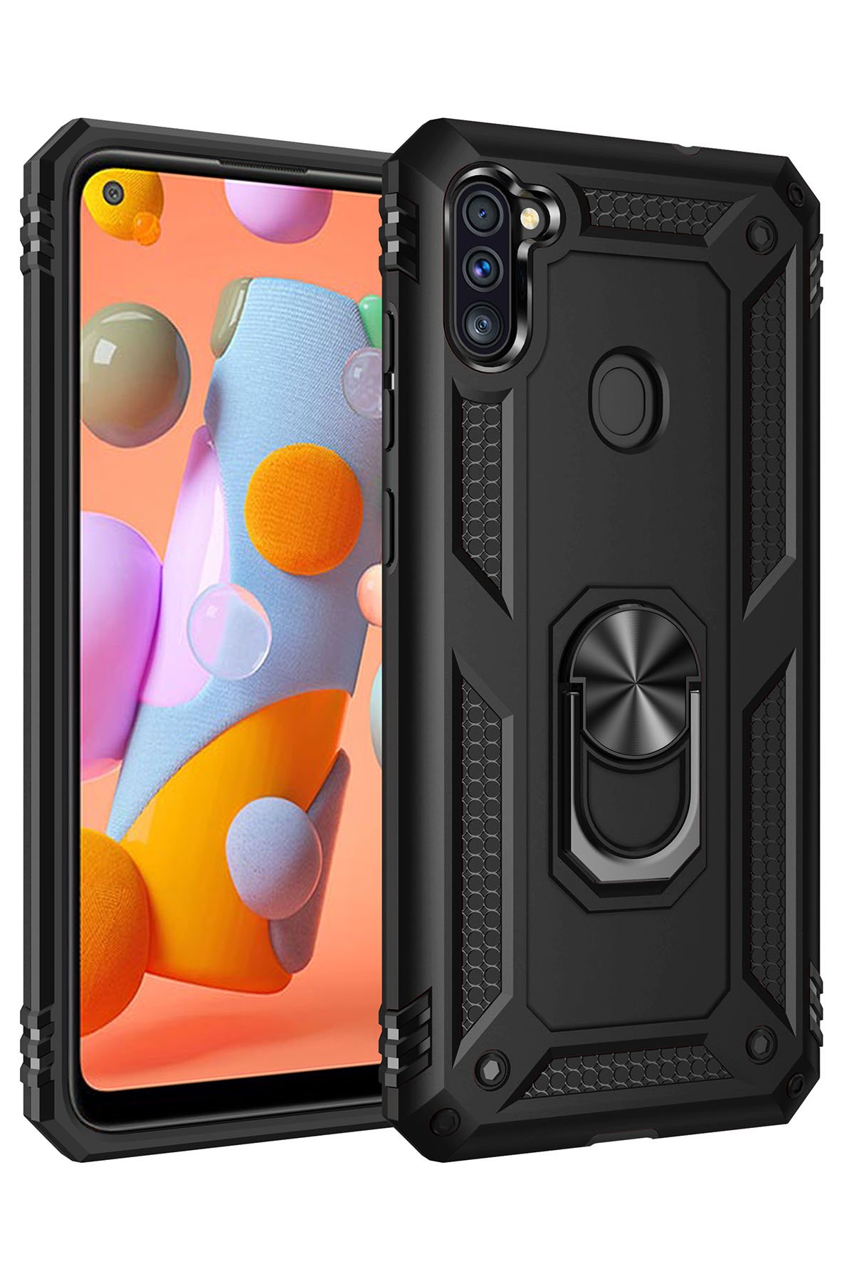  Samsung Galaxy M11 Kılıf Sofya Yüzüklü Silikon Kapak - Siyah